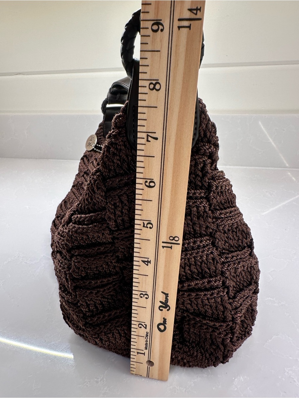 The Sak Vintage Brown Crochet Basketweave Hobo Shoulder Bag 6220 Good Condition - Picture 14 of 16